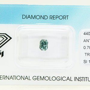 Radiant Shape Diamond Fancy Green Blue SI1 Loose 0.70 Carat IGI Certified